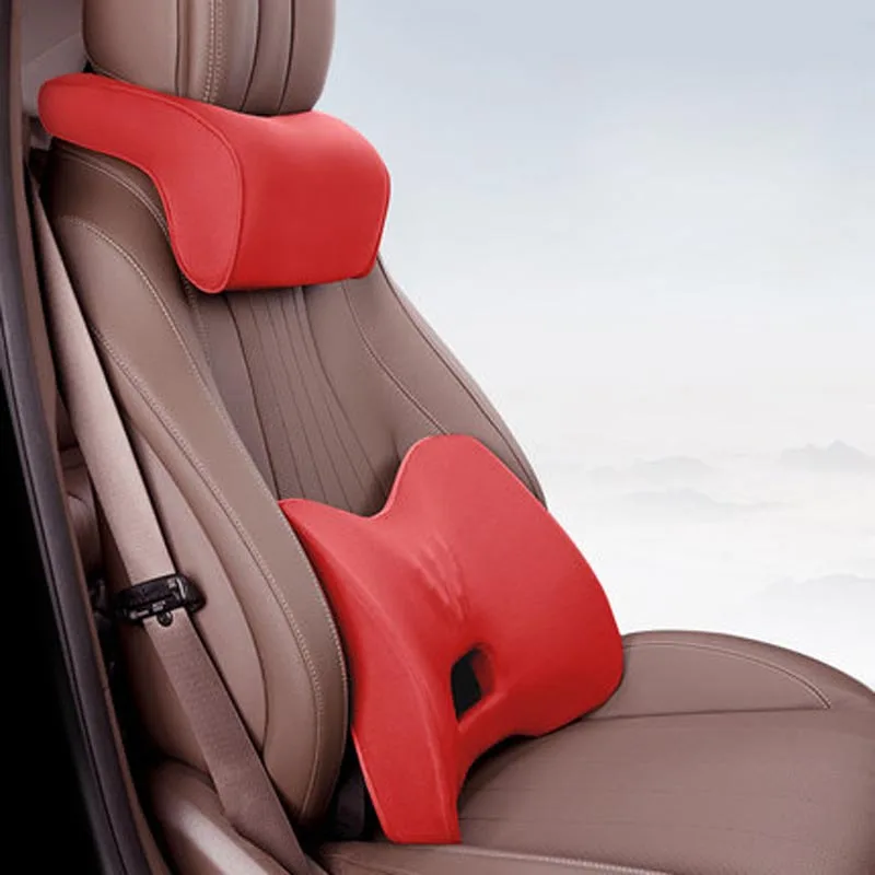 Автомобильный подголовник u-образная подушка Memory Foam Авто интерьерное сиденье для шеи, поддержка поясницы, протектор сиденья, подушка, аксессуары - Цвет: red set
