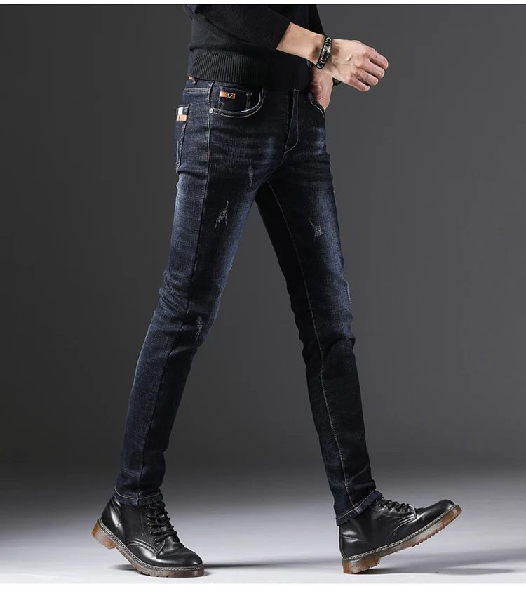 Высокое качество Для мужчин Зимние черные сапоги джинсы шерстяной подкладкой толстые утепленные джинсы брюки новый Для мужчин стрейч флис