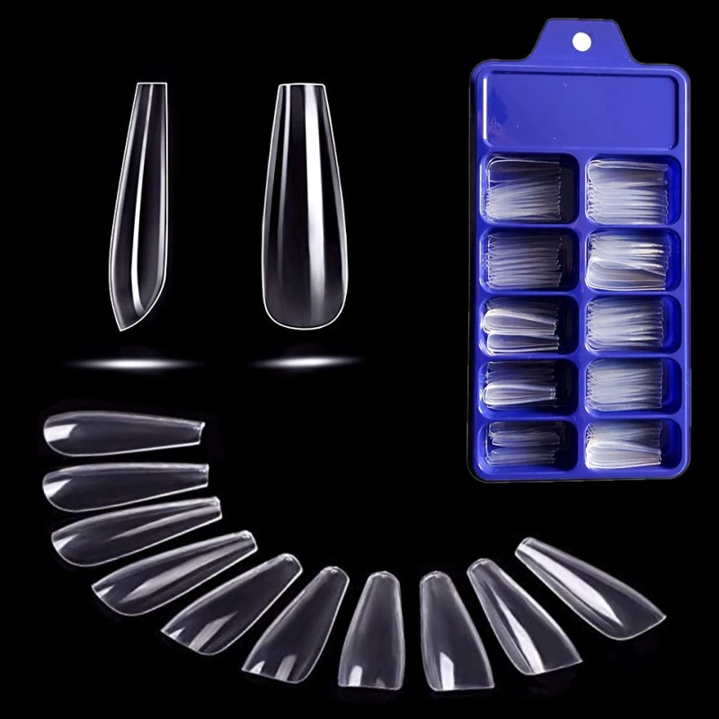 

WAKEFULNESS 100Pcs Long Ballerina Nails Clear Coffin Fake Nails Tips ABS Full Cover Pointed Fasle Nails Manicure Charms