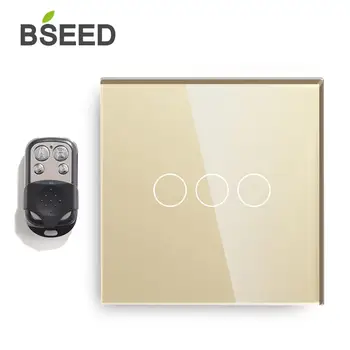 

Bseed EU Touch Switch 3 Gang 1 Way 2 Way Remote Control Light Switch Crystal Class Panel Smart Switch Include Remote