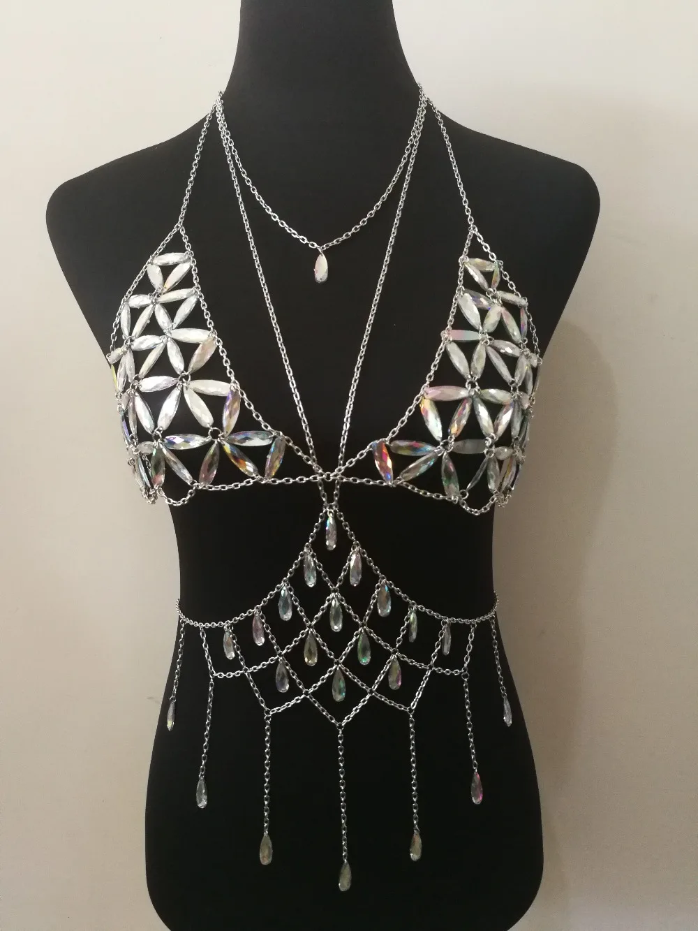 Модный стиль WRB1019 женские серебряные цепи красочные ожерелье из акриловых бус бюстгальтер костюм Одежда для тела цепь Короткие топы вечерние ювелирные изделия