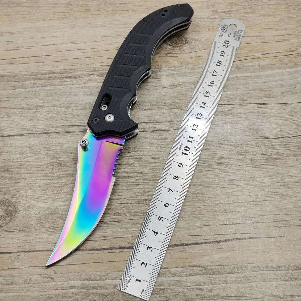 

Dropshipping Tactical CSGO Real folding flip Knife fade colors Blade blue Tactical camping knife for survival G10 handle