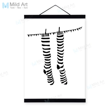 

Modern Abstract Black White Socks Wooden Framed Posters Nordic Living Room Wall Art Pictures Home Decor Canvas Paintings Scroll