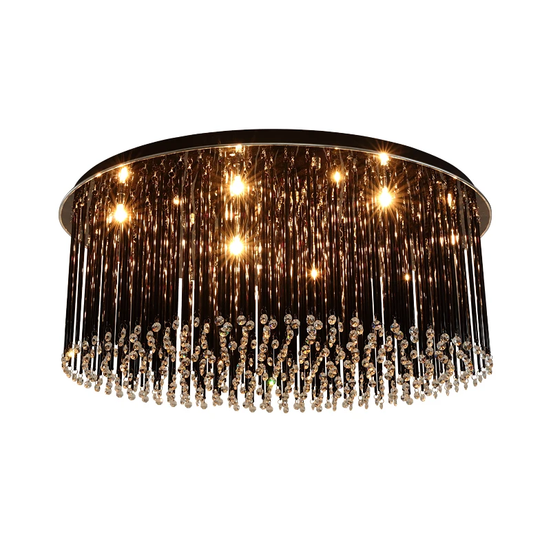 Luminárias de Teto de Cristal Conduziu a Lâmpada do Teto Quarto de Luxo Sala de Estar Preto Lampara Techo Plafondlamp Rodada Lustre 5 Luzes de teto