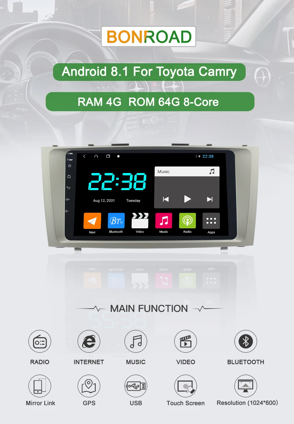 Top BONROAD Android  Car Multimedia Video Player Navigation GPS For Toyota Camry 40 50 2008-2011 Car Radio Ram 4G ROM 32G （no dvd） 0