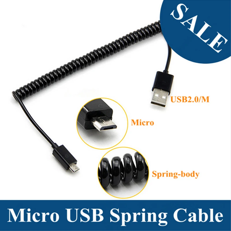 Спиральный USB 2,0 A штекер для Micro USB B 5Pin адаптер пружинный кабель для мобильного телефона MP3 MP4 для samsung S5 S6 S4