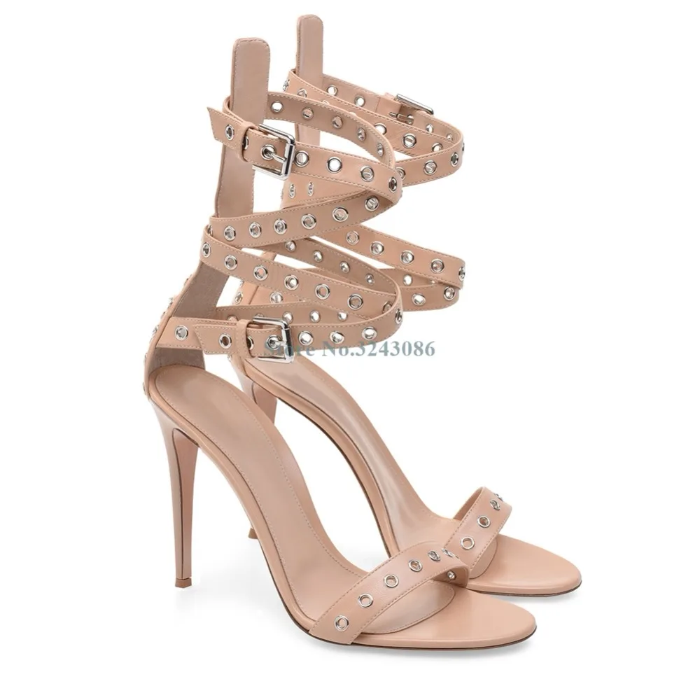 

Open Toe Ankle Strap Thin High Heel Sandals Buckle Strap Rivet High Heel Sandals Single Strap Women Sexy Summer Shoes