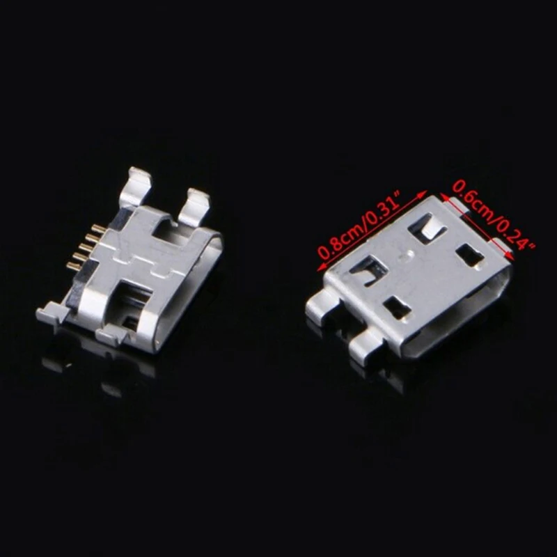 10pcs Micro USB Type B 5 Pin Female Connector Mini USB Jack Connector Charging Socket Four Feet Plug Connectors 0.8*0.6mm