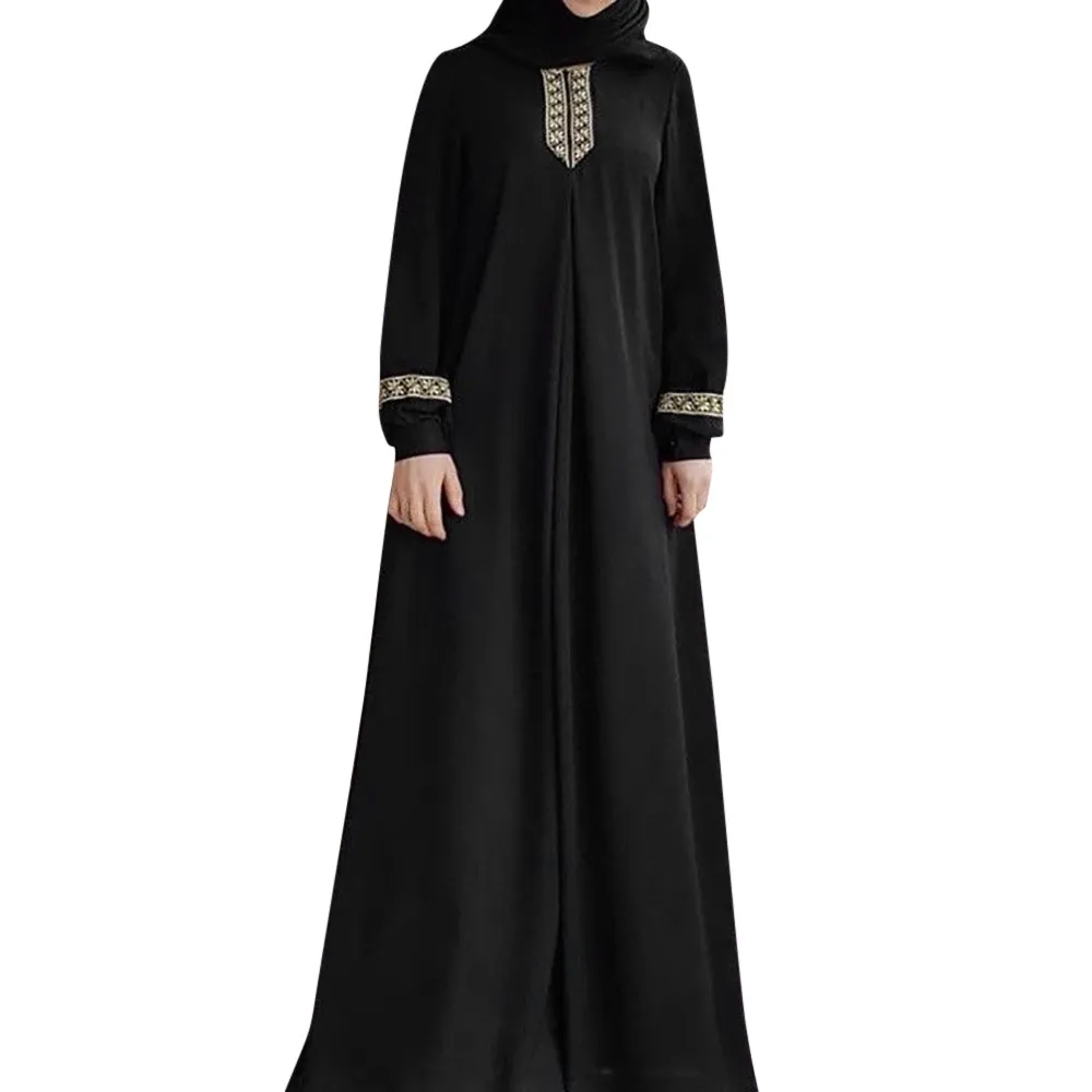 

Women's New Retro Slim Muslim Long Sleeve Lace Dress Plus Size Print Abaya Jilbab Muslim Maxi Dress Casual Kaftan Long Dress #20