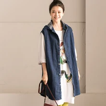 2017 female spring and autumn all match with hood letter waistcoat print medium long after denim
