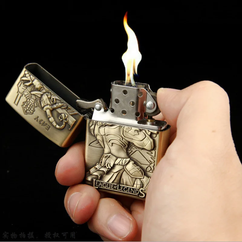 

Game League Of Legends Vintage Cigarette Lighter LOL Refillable Kerosene Oil Lighters Tobacco Antique Flip Top lighter