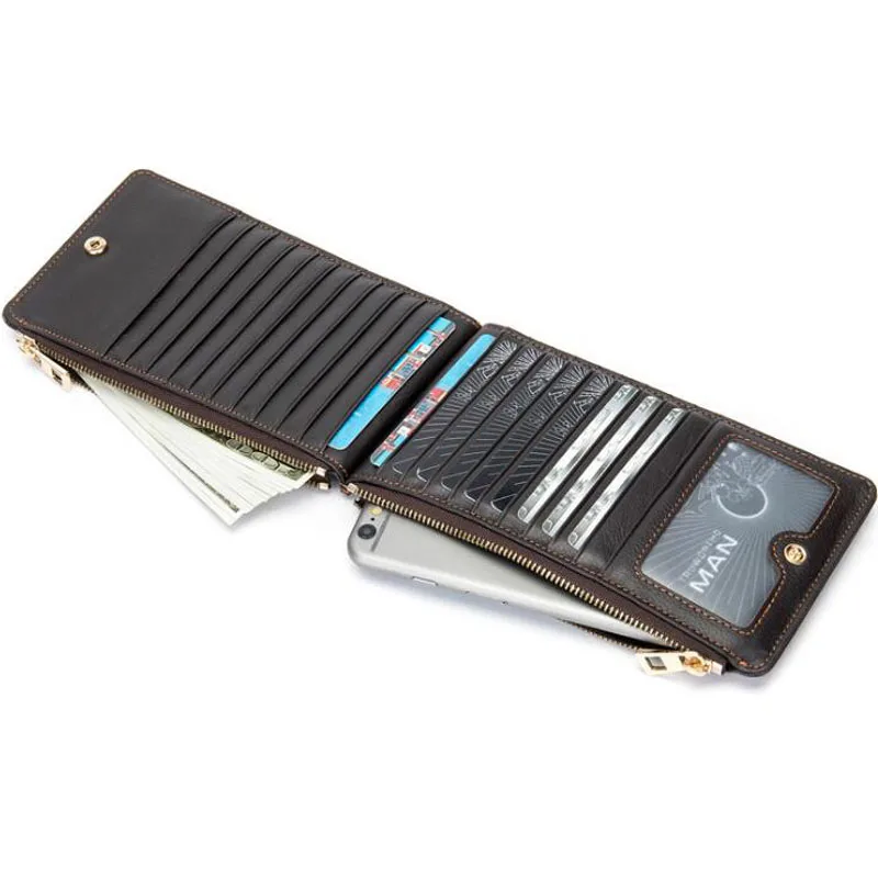 Мужской кошелек из натуральной кожи с несколькими отделениями для карт клатч