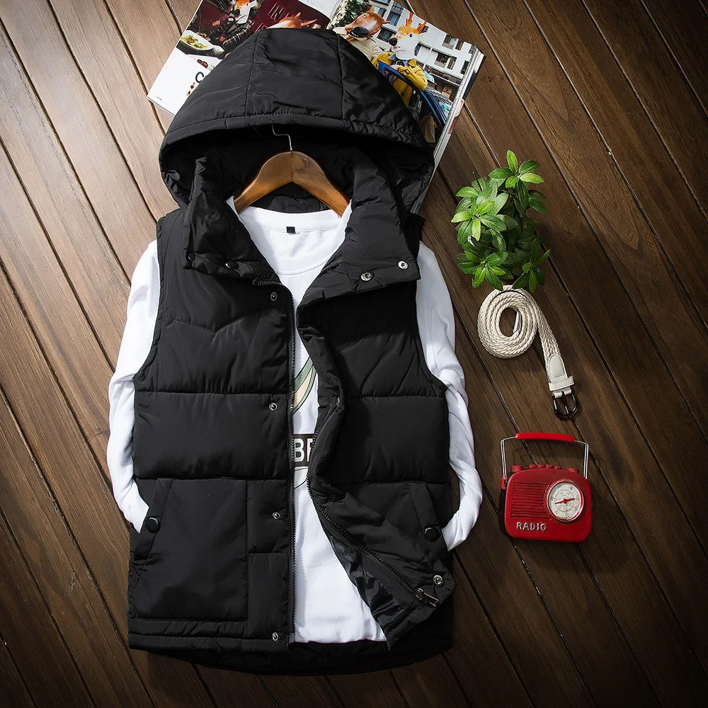 Осенне зимний хлопковый жилет BOU 2020 с перьями однотонный капюшоном|vest vest|hooded cotton