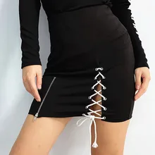 Женская Асимметричная пикантная юбка на молнии с разрезом на шнуровке, летняя и осенняя Черная Женская модная мини-юбка Saias