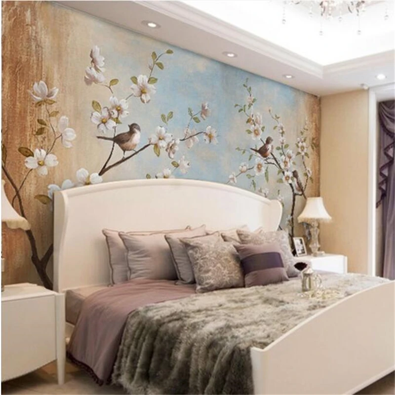 wellyu Custom Photo Wallpaper 3D Murals Flower Bird Peach Oil Painting Living Room Bedroom Background wallpaper for walls 3 d