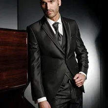 Индивидуальный заказ смокинг жениха блестящий черный костюм жениха Свадебные/ужин Костюмы Best Man жениха(пиджак+ штаны+ галстук+ жилет) B331