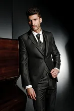 Custom Made Groom Tuxedo Shiny Black Groomsmen Notch Lapel Wedding Dinner Suits Best Man Bridegroom Jacket