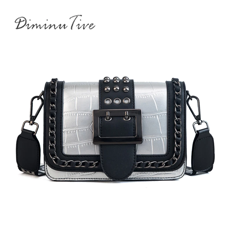 

DIMINUTIVE 2018 Flash Sale Women Designer Fashion Shoulder Bag Rivet Handbag Small Totes Chain Velvet Lady Message Crossbody Bag