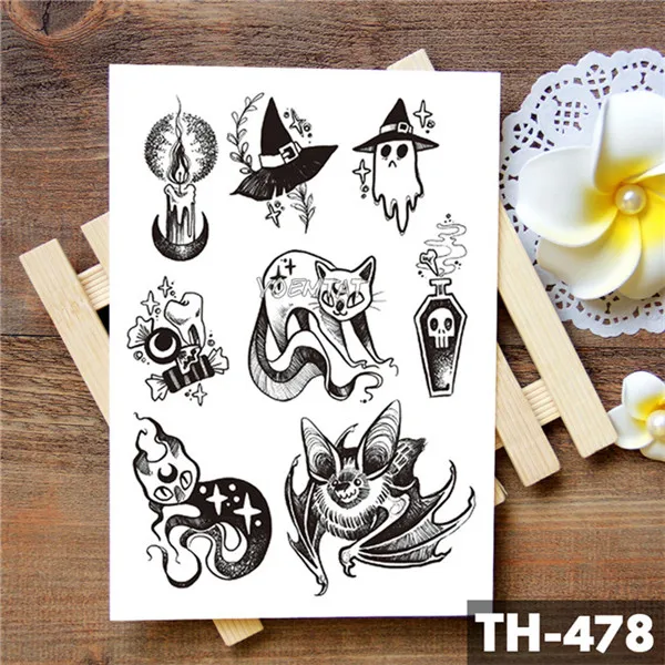Traditional Halloween Flash 2022 Ghost Witch Candle Waterproof Temporary Tattoo Sticker Skull Halloween Crow Old School Flash Tattoos Body Art Arm Fake Tatoo Temporary Tattoos Aliexpress
