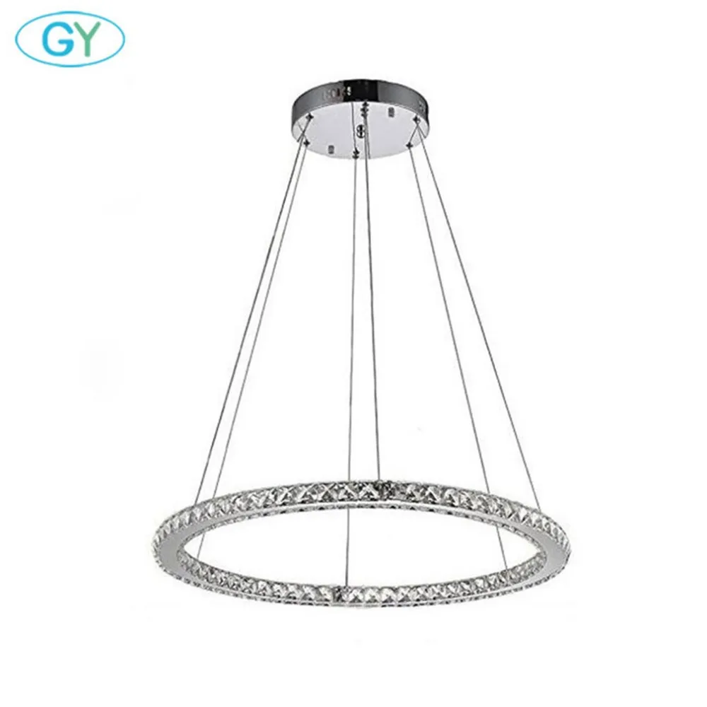 

24W D50cm LED Crystal Ceiling Lustre Chandeliers Stainless Steel + Clear Crystal Kitchen Dining room Ring Hanging Lamp Fixture