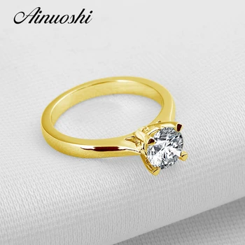

AINUOSHI 1 ct 4 Claw Round Solitaire Ring 14K Solid Yellow Gold Sona Simulated Diamond Wedding Engagement Ring for Women Jewelry