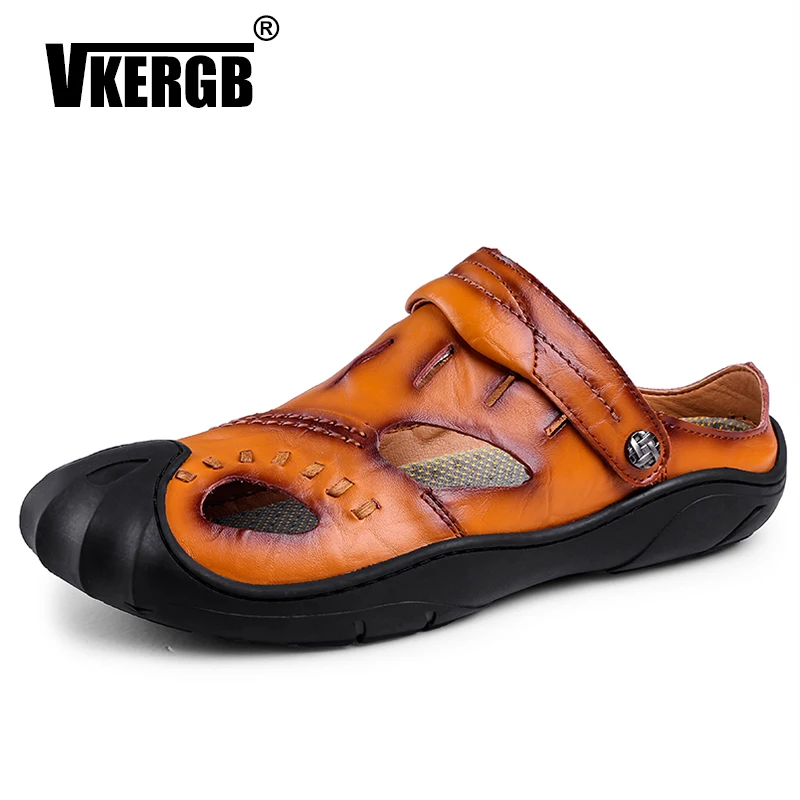 

VKERGB Comfortable Men Sandals Summer Casual Shoes Mens Sandals Genuine Men Leather Flat Sandals Outdoor Casual Men Beach Shoes