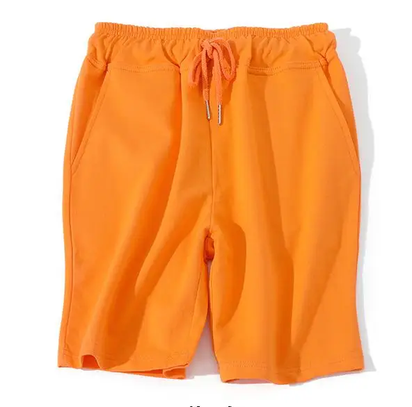 Летние популярные спортивные мужские шорты, хлопок, для отдыха, до колена, спортивные штаны чистого цвета, дышащие штаны для бега, 9 цветов - Цвет: Оранжевый