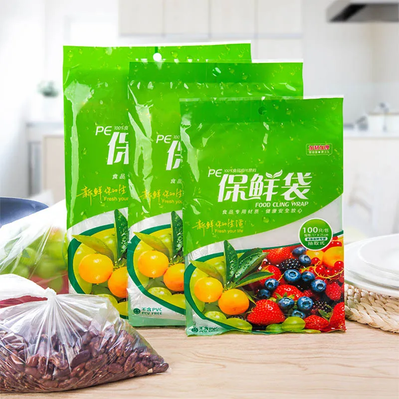 Утолщенная пищевая пленка, сумка для хранения холодильника, переносные пластиковые пакеты для овощей, фруктов, съемные, для сохранения свежести, одноразовые, 1 сумка