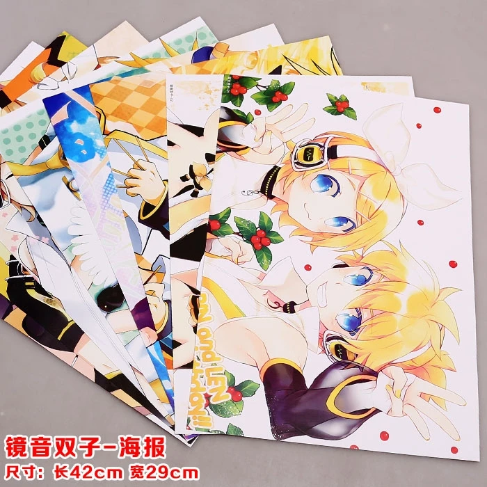 

8 PCS/LOT Animation Kagamine Rin/Len Posters Kagamine Rin / Len Poster Wall Picture Paintings Embossed Paper 42 CM x 29 CM