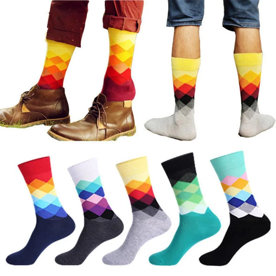 10 Pairs/Lot Color Men Socks Diamond Striped Fashion Casual Sokken