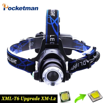 

8000LM XML-L2 T6 Led Headlamp Zoomable Headlight Waterproof Head Torch flashlight Head lamp Fishing Hunting Light use 18650