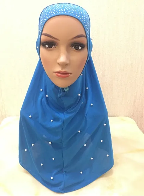 H1256 muslim one piece hijab scarf with stones and handmade pearls,mixed colors, fast delivery