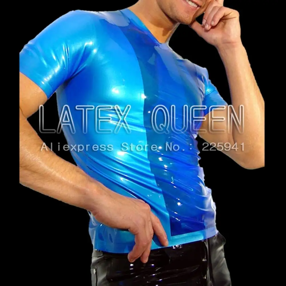 Men 's Rubber Tees male T-shirt metallic blue color Men 's Rubber Tees male T-shirt metallic blue color