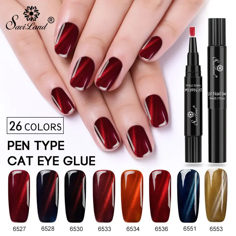  Saviland Dawdler Cat Eyes UV Gel Varnish Pen 3D DIY Magnetic Red Fire Cat's Eye Nail Gel Polish Soa