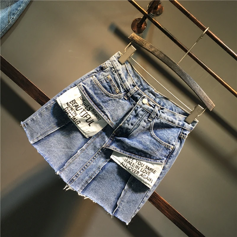 Джинсовая юбка женская летняя Новая Модная Джинсовая мини-юбка трапециевидной формы с завышенной талией