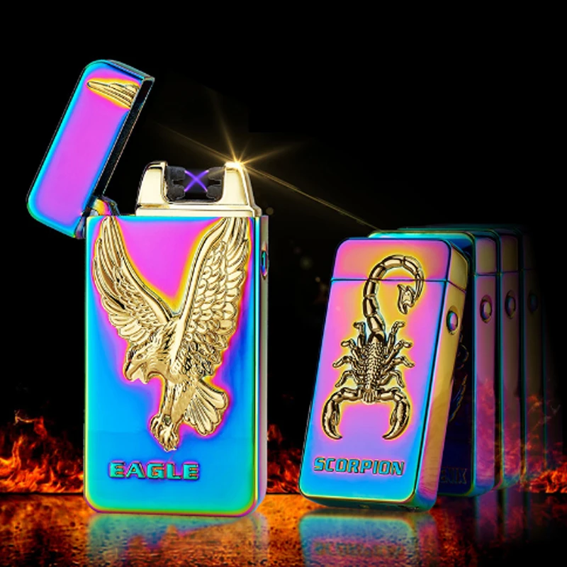 VOLTOP Relief Totems Electric Arc Pulse Lighter Windproof Embossed Plating Cigarette Lighter USB Charge Smoking Accessories