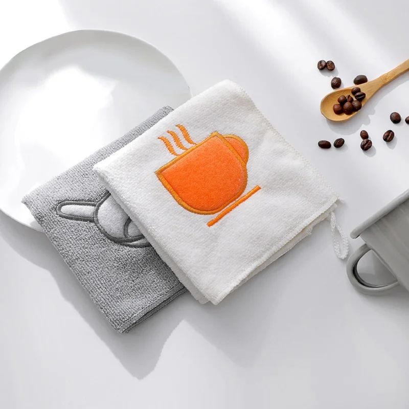 

Embroidery Cartoon Household Kitchen Towels Microfiber Table Kitchen Dish Washing Cloth Cleaning Rag Kitchen Tools Accessories