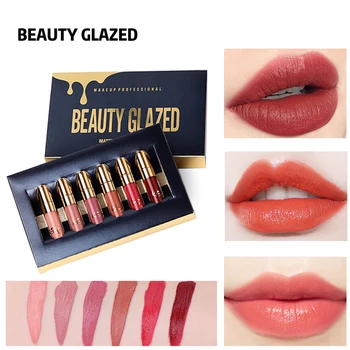 

BEAUTY GLAZED Lips Makeup Matte Liquid Lipstick Set Lip Gloss Easy To Wear Long-lasting Waterproof Matt Lip Stick Lip 6 Colors