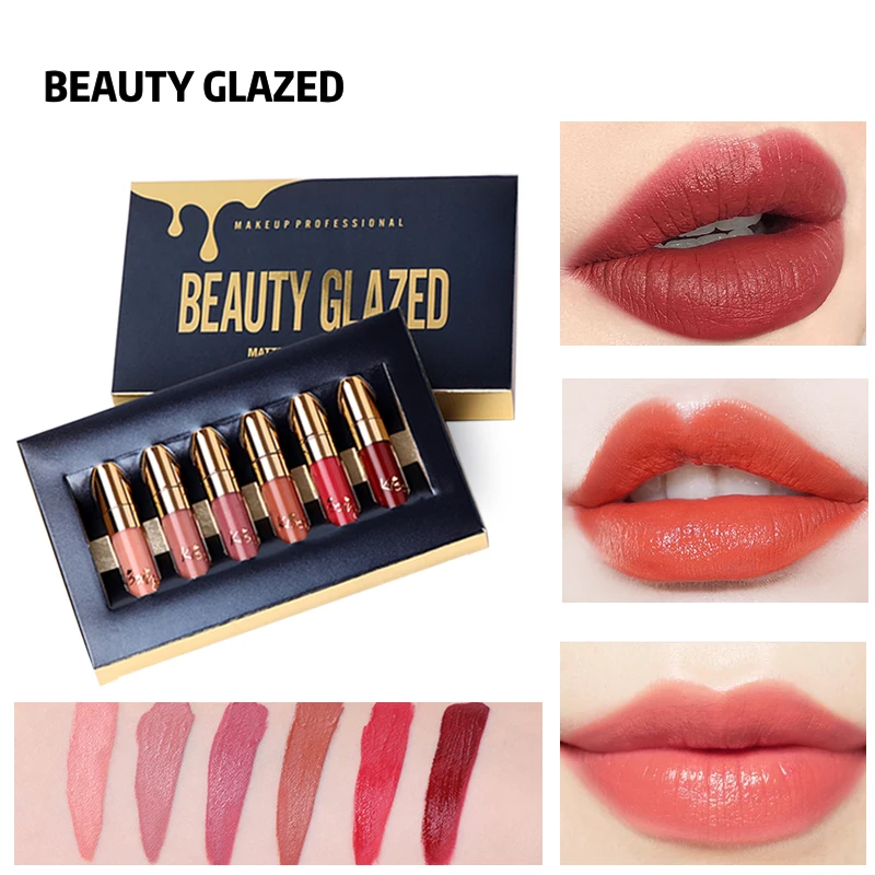 BEAUTY GLAZED Lips Makeup Matte Liquid Lipstick Set Lip Gloss Easy To Wear Long-lasting Waterproof Matt Lip Stick Lip 6 Colors BEAUTY GLAZED Lips Makeup Matte Liquid Lipstick Set Lip Gloss Easy To Wear Long-lasting Waterproof Matt Lip Stick Lip 6 Colors