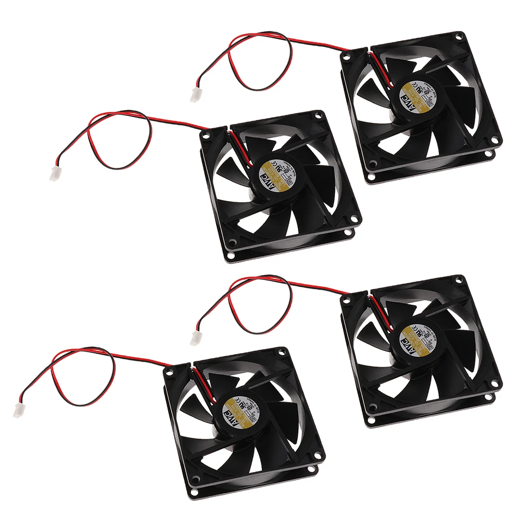 4Pcs DC 12V 2 Lines Cooling Fan 80mm x 80mm x 25mm 2 Pin Plastic Universal Cooling Cooler PC CPU Fans Airflow For Computers
