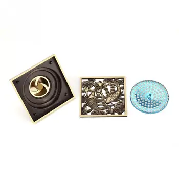 

Antique Brass Floor Drain Trap Waste Grate Square Floor Drain with Strainer Bathroom Washroom Drainage & Clean Accessories