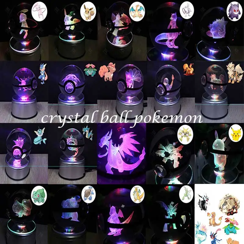 

IHOMELF Brand Crystal Ball Pokemon sela design go Laser 9 Eevee Engraved LED rotating base Children like the 3D night light