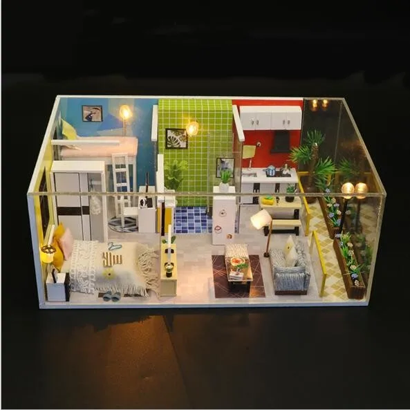 

M043 DIY Doll House wooden Miniature Handmade house Kits Toys Handmade Craft Miniatures Model Kit DollHouse Simple life