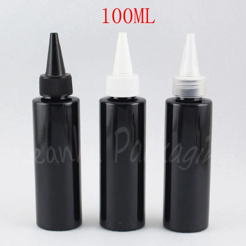 

100ML Black Flat Shoulder Plastic Bottle With Pointed Mouth Cap , 100CC Makeup Sub-bottling , Jam / Water Packaging Bottle