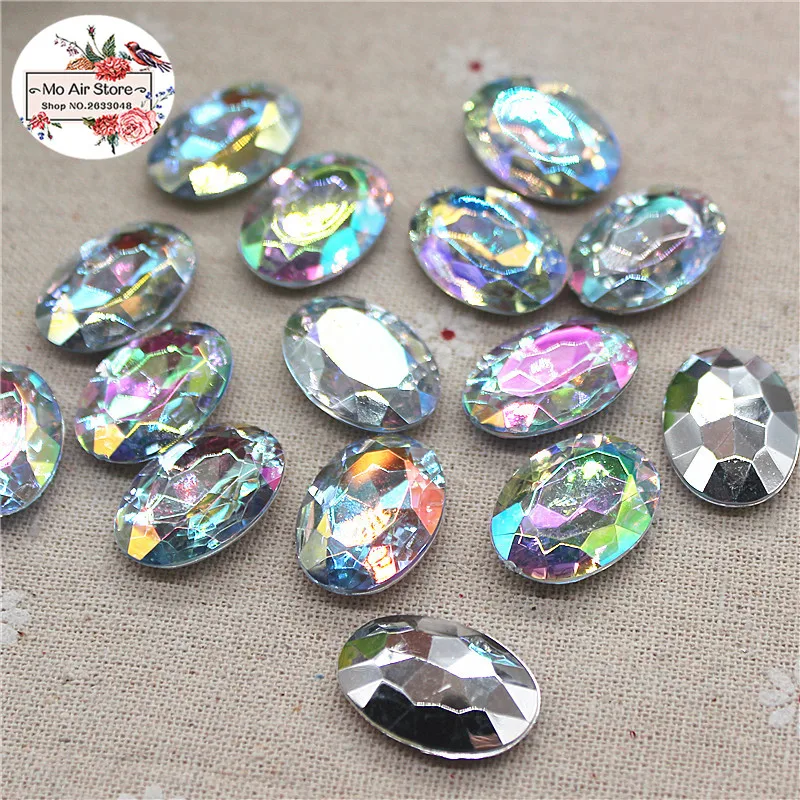 

oval clear AB Acrylic rhinestone Flat back Cabochon Art Supply Decoration Charm Craft