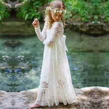 Long Sleeves Lace Beach Teenager Children Clothing Long Princess Dresses Kids Flower Girls Dress For Wedding Party 2 4 6 8 10 12 2017 new luxury sweet jacquard lace girls princess long sleeves dresses for wedding birthday party spring kids white color dress