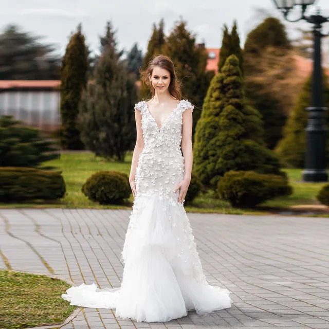 Fl Lique Wedding Dresses Y Deep V Neck Cap Fl Lique Wedding Dresses Y Deep V Neck Cap Sleeves Backless Summer Garden