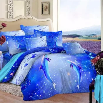 

Blue Ocean 3d Dolphin Bedding Set Queen King Cotton Printed Bed Sheets Duvet Cover Pillowcase Beautiful Home Textiles Set