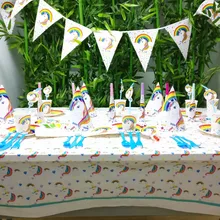 Unicorn Kid Birthday Cup Plate Banner Hat Straw Loot Bag Fork knives horn tablecloth Party Decoration Set Party Supplies emoji expressio kids birthday party decoration set party supplies cup plate banner hat straw loot bag fork disposable tableware
