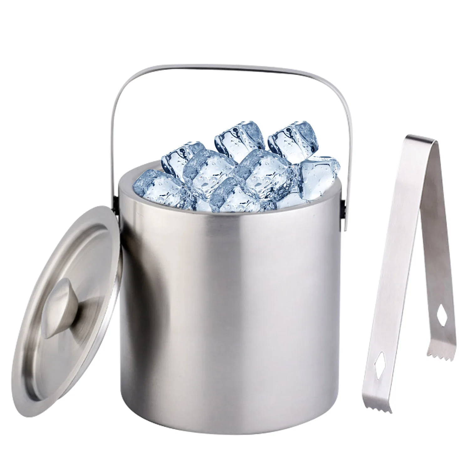 Behogar Portable 1.3L Double Walled Stainless Steel Ice Bucket with